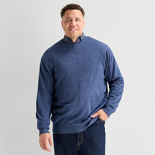 Mutual Weave Big And Tall Mens Crew Neck Long Sleeve Pullover Sweater In Blue