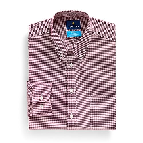 Stafford Coolmax All Season Ecomade Oxford Mens Regular Fit Stretch Fabric Wrinkle Free Long Sleeve Dress Shi In Red