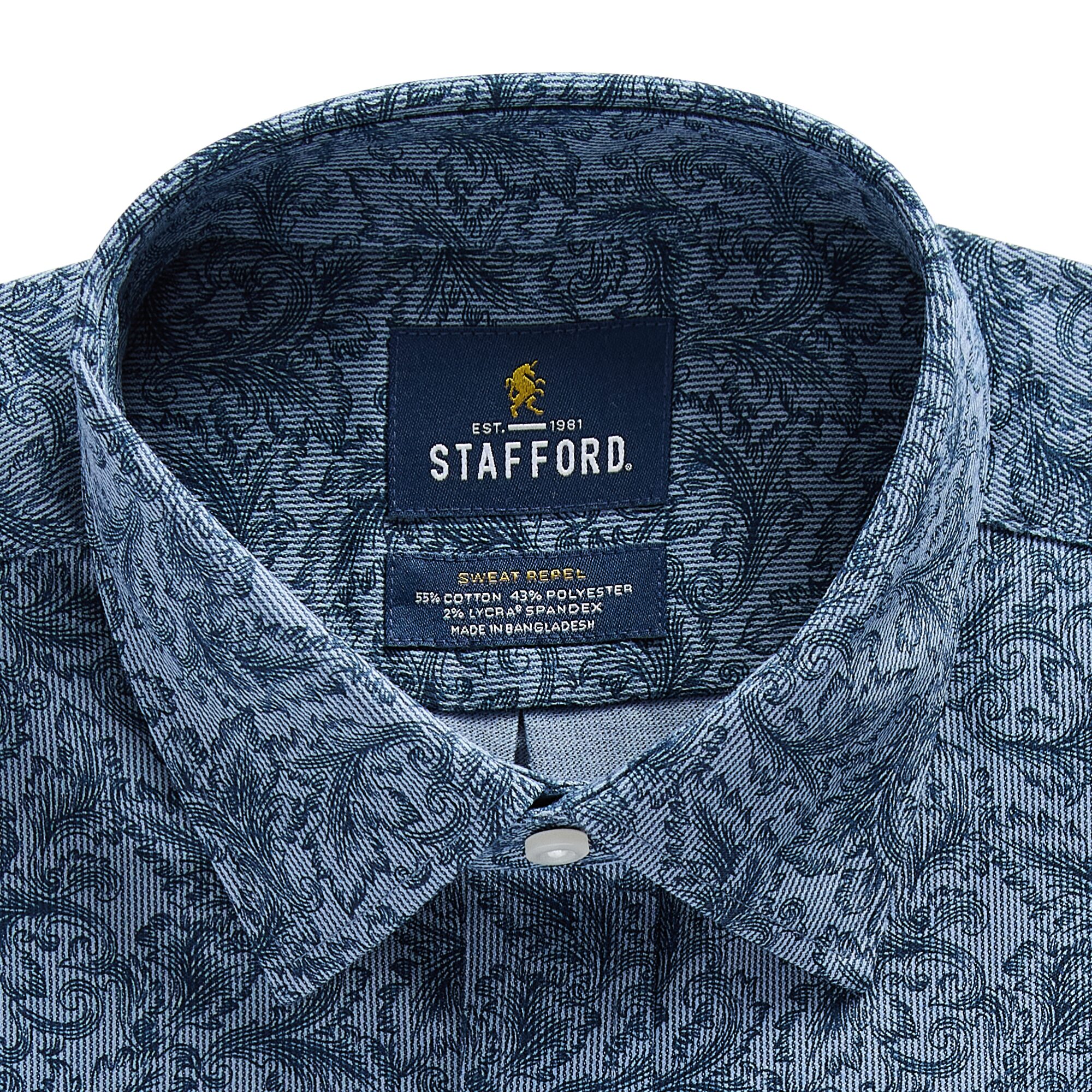Stafford Sweat Repel Advanced Performance Mens Regular Fit Stretch Fabric Wrinkle Free Long Sleeve Dress Shirt