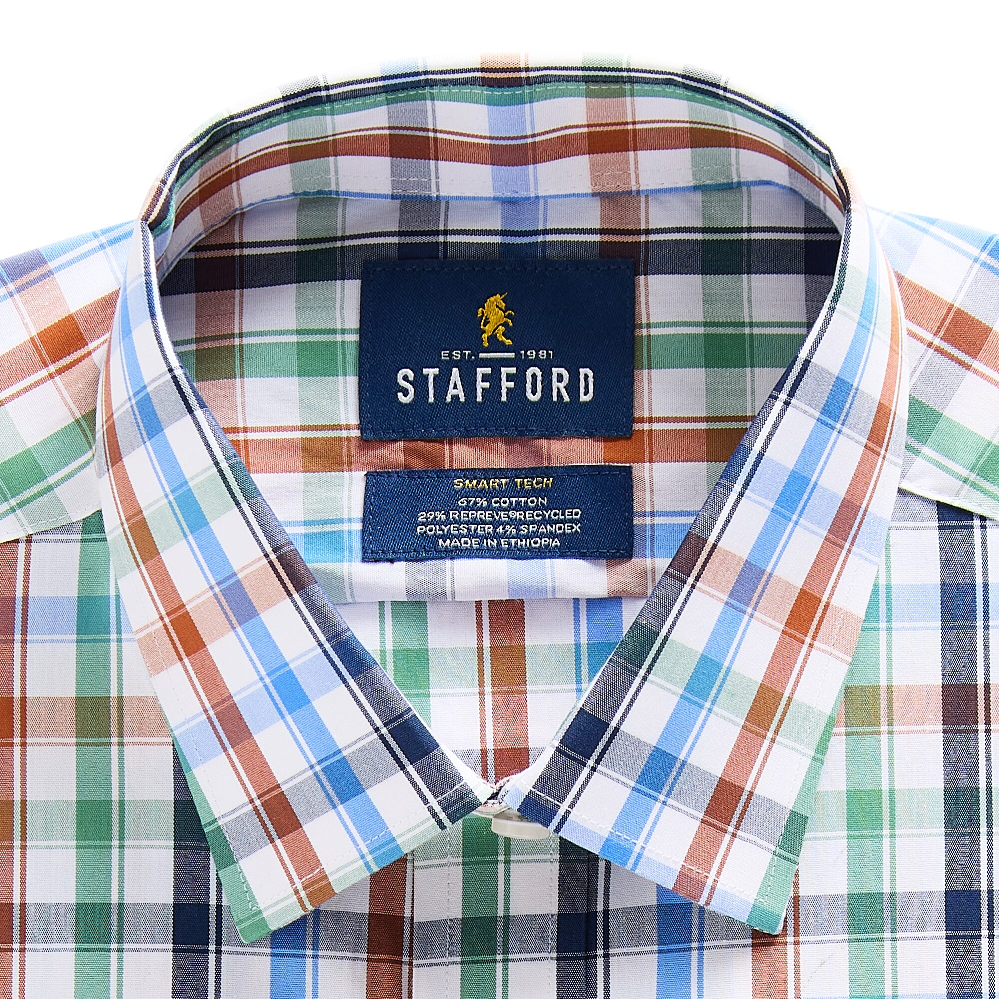 Stafford Smart Tech Mens Slim Fit Stretch Fabric Wrinkle Free Long Sleeve Dress Shirt