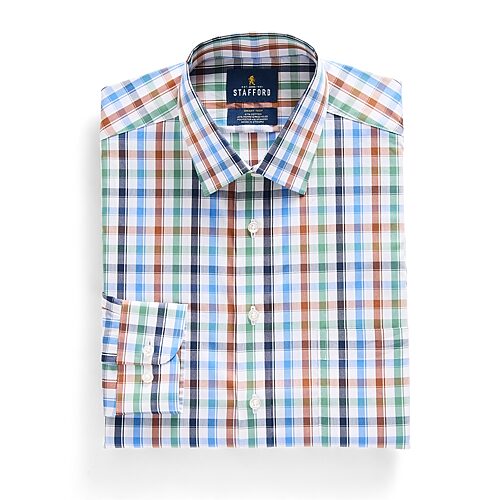 Stafford Smart Tech Mens Slim Fit Stretch Fabric Wrinkle Free Long Sleeve Dress Shirt, 17-17.5 36-37, Blue