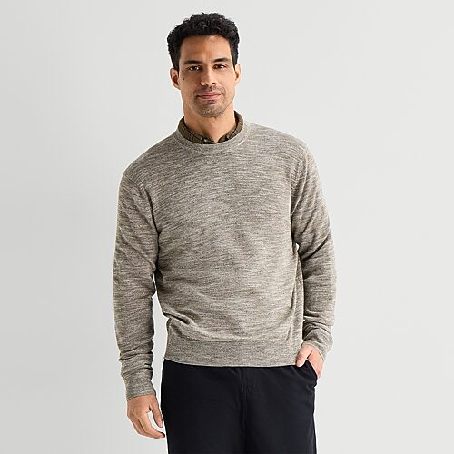 Mutual Weave Mens Crew Neck Long Sleeve Pullover Sweater In Brown