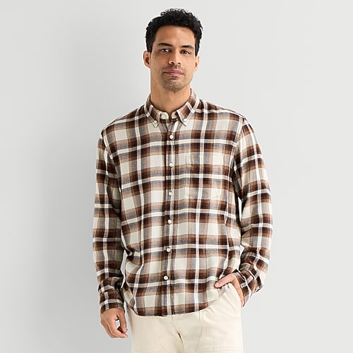 Mutual Weave Mens Long Sleeve Classic Fit Button-down Shirt In Brown