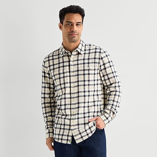 Mutual Weave Mens Long Sleeve Classic Fit Flannel Shirt In White
