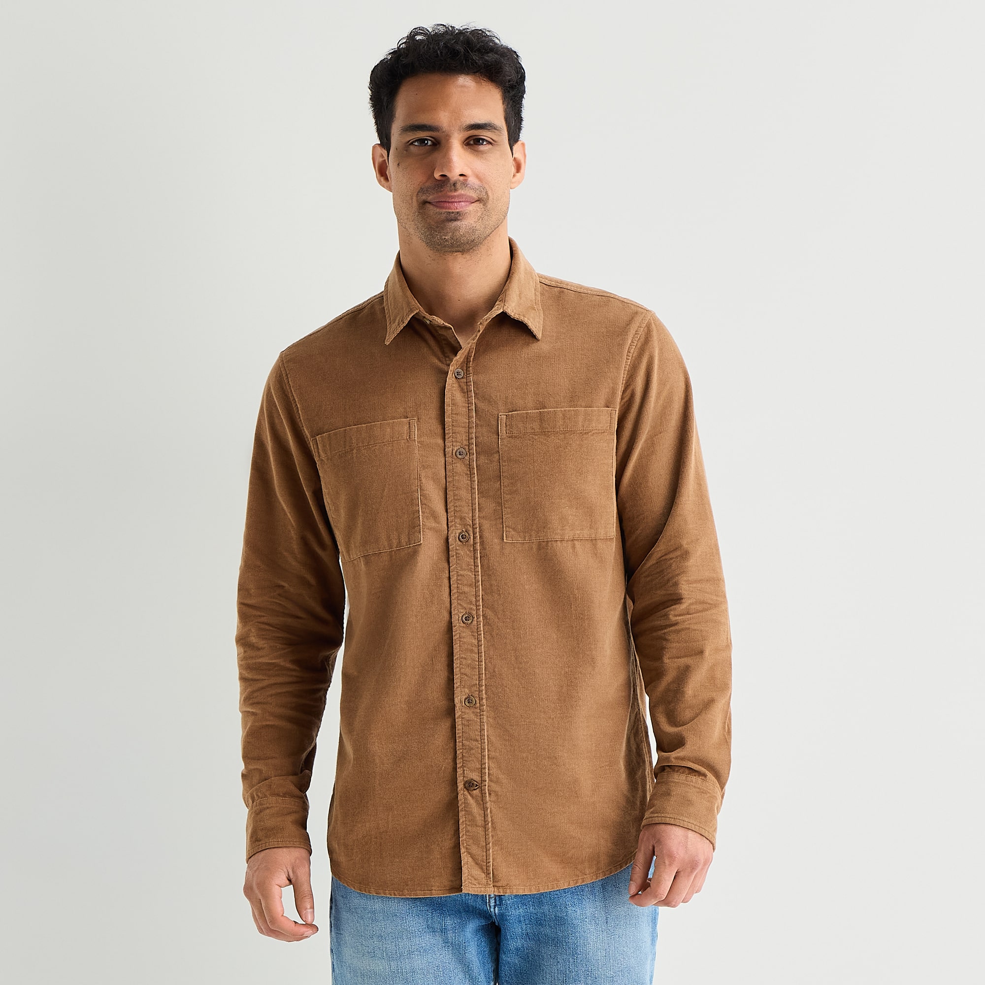 mutual weave Lightweight Corduroy\N Mens Long Sleeve Classic Fit Button-Down Shirt