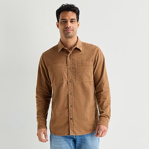 Mutual Weave Lightweight Corduroy\n Mens Long Sleeve Classic Fit Button-down Shirt In Brown