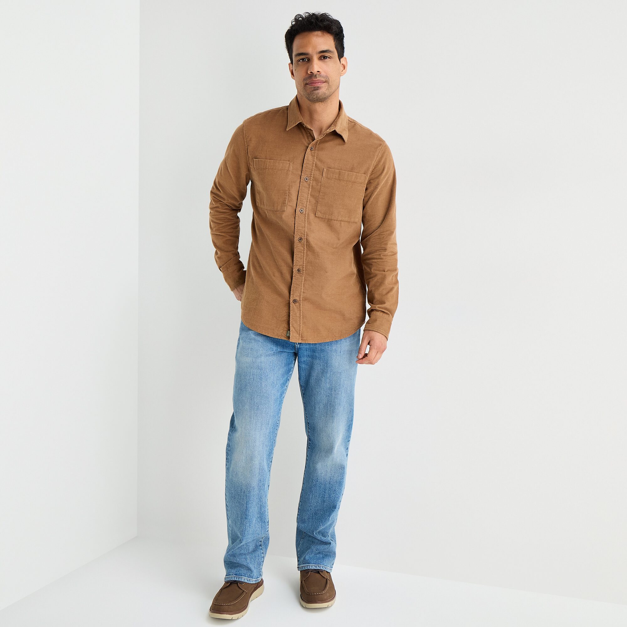 mutual weave Lightweight Corduroy\N Mens Long Sleeve Classic Fit Button-Down Shirt