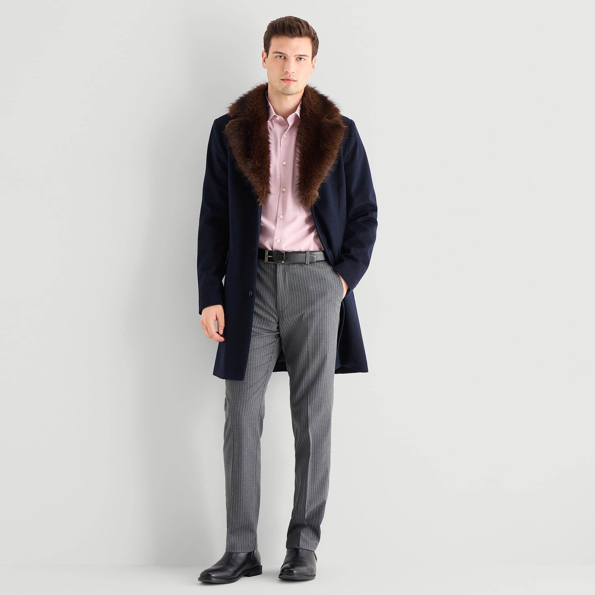 J. Ferrar Removeable Faux Fur Collar Mens Midweight Topcoat Coat