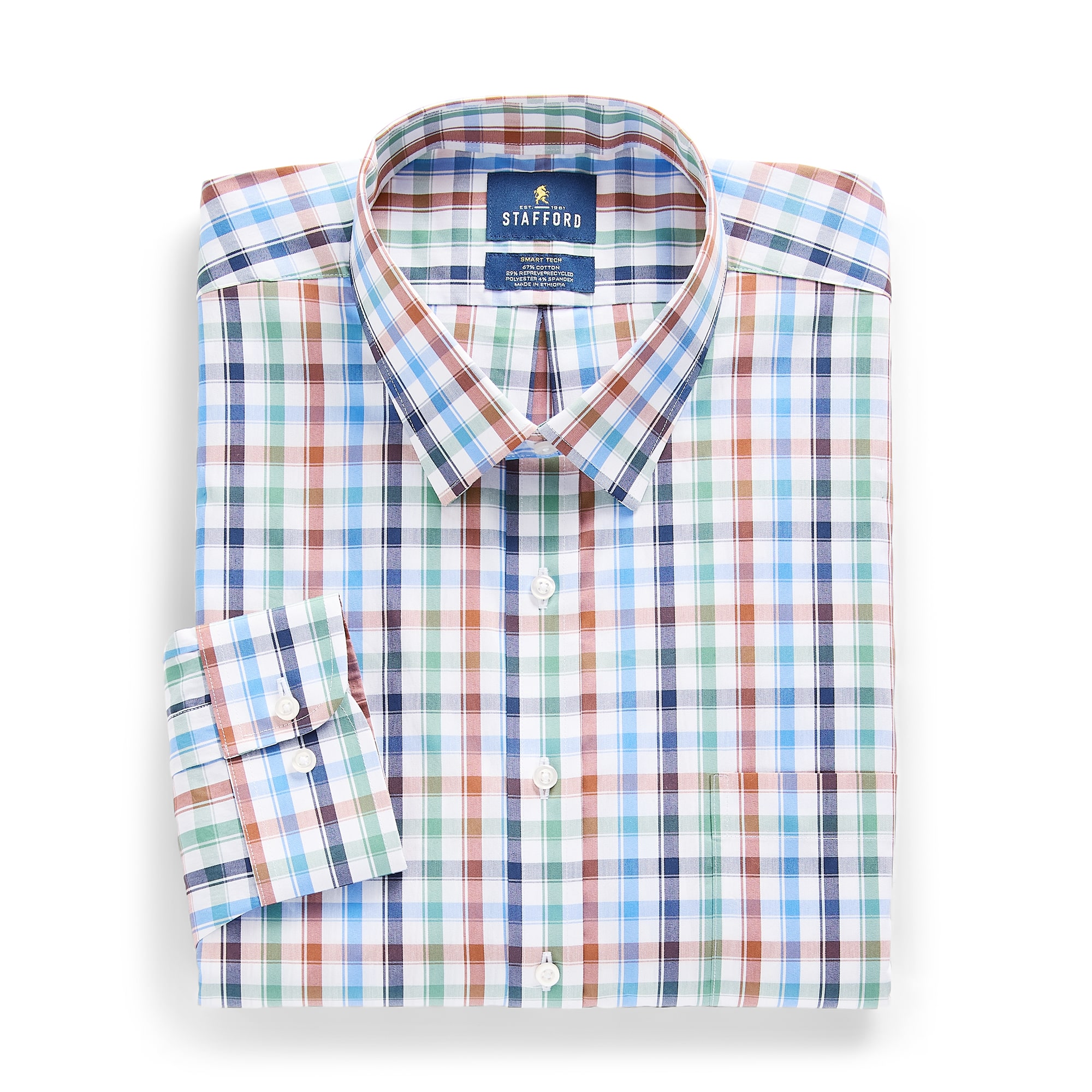 Stafford Big And Tall Smart Tech Mens Regular Fit Stretch Fabric Wrinkle Free Long Sleeve Dress Shirt
