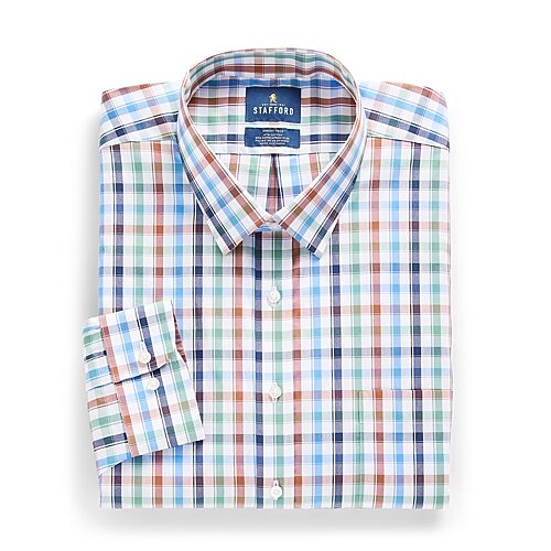 Stafford Big And Tall Smart Tech Mens Regular Fit Stretch Fabric Wrinkle Free Long Sleeve Dress Shirt In Blue