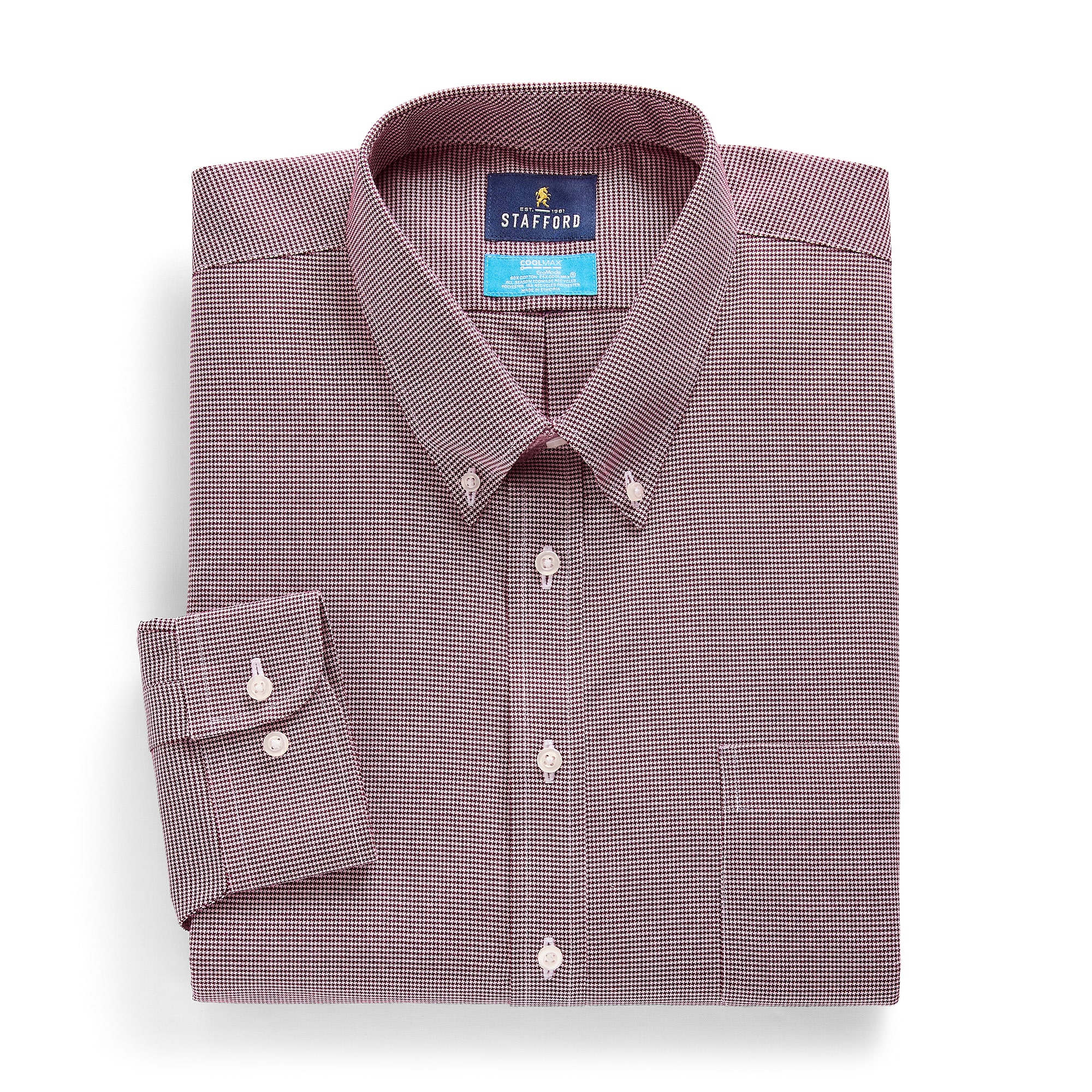 Stafford Coolmax All Season Ecomade Mens Regular Fit Stretch Fabric Wrinkle Free Long Sleeve Dress Shirt