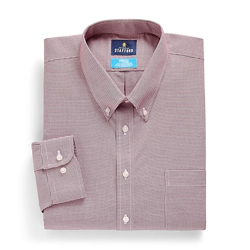 Stafford Coolmax All Season Ecomade Mens Regular Fit Stretch Fabric Wrinkle Free Long Sleeve Dress Shirt, 20-21 36-37, Red