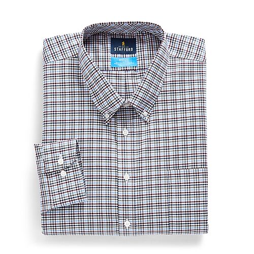 Stafford Coolmax All Season Ecomade Mens Regular Fit Stretch Fabric Wrinkle Free Long Sleeve Dress Shirt, 17-17.5 36-37, Blue