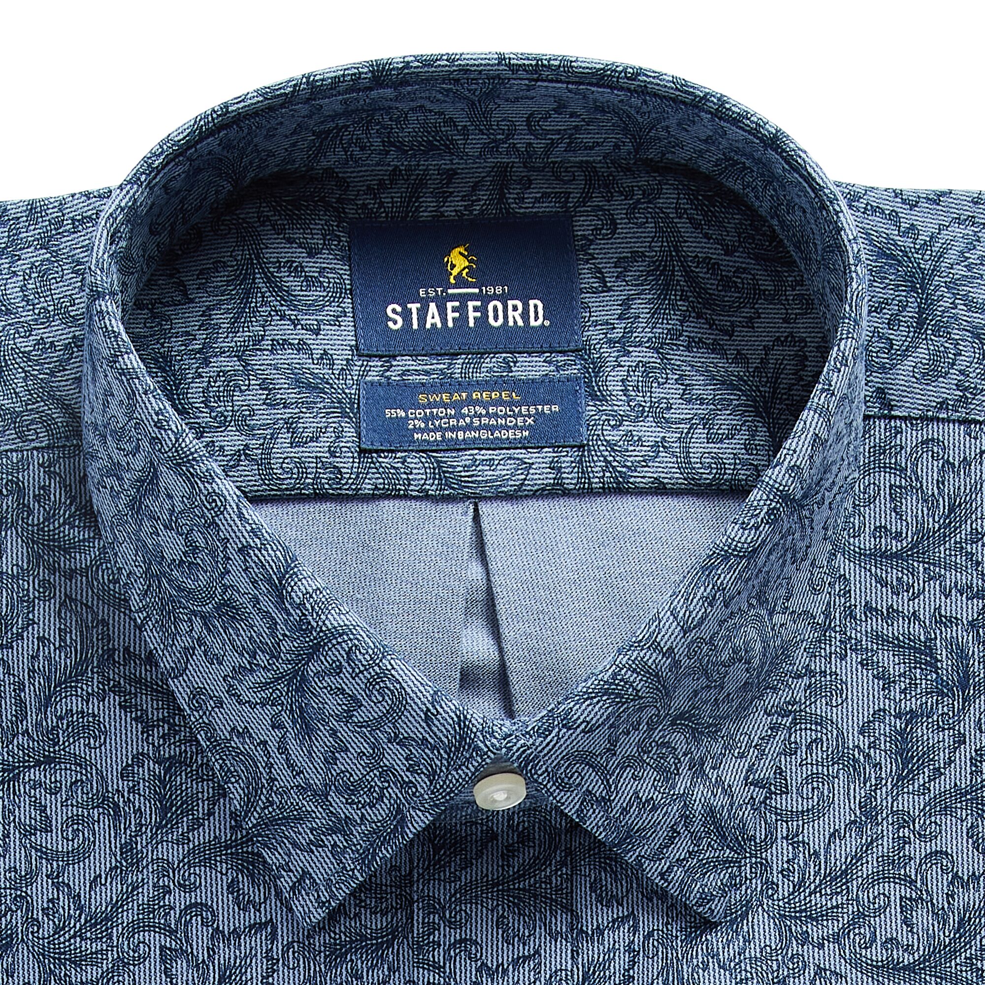 Stafford Sweat Repel Advanced Performance Mens Regular Fit Stretch Fabric Wrinkle Free Long Sleeve Dress Shirt