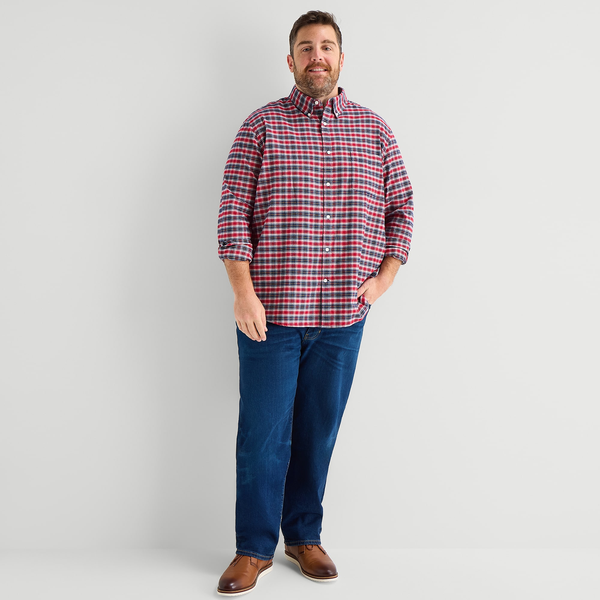 St. John's Bay Oxford Mens Long Sleeve Classic Fit Big and Tall Button-Down Shirt