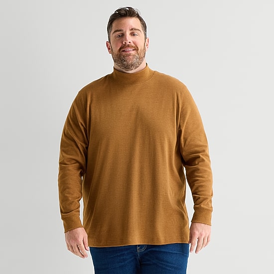 St. John's Bay Interlock Mens Long Sleeve Big and Tall Mock Neck Top