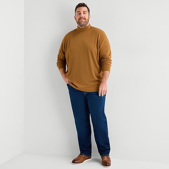 St. John's Bay Interlock Mens Long Sleeve Big and Tall Mock Neck Top