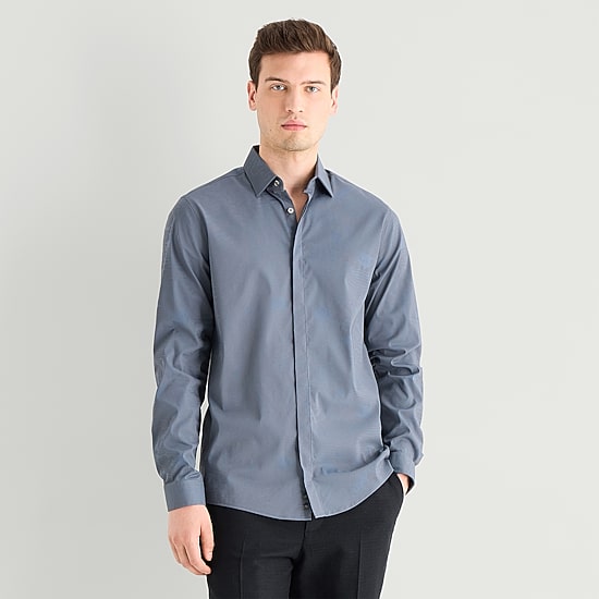 J. Ferrar Ultra Comfort Moiré Pattern Mens Long Sleeve Slim Fit Stretch Fabric Wrinkle Free Button-Down Shirt