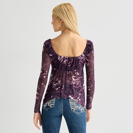 Arizona Womens Juniors Scoop Neck Long Sleeve Blouse