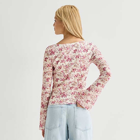 Arizona Womens Juniors Crew Neck Long Sleeve Blouse