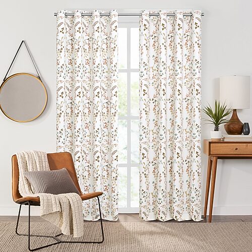 Fieldcrest Heritage Davina Vine Floral Grommet Top Energy Saving 100% Blackout Single Curtain Panel In Brown