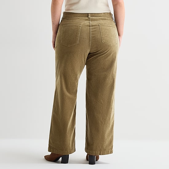 St. John's Bay Womens Plus High Rise Wide Leg Corduroy Pant