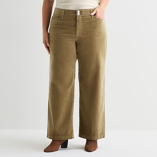 St. John's Bay Womens Plus High Rise Wide Leg Corduroy Pant
