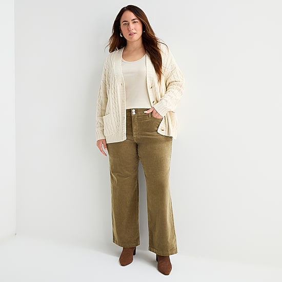 St. John's Bay Womens Plus High Rise Wide Leg Corduroy Pant