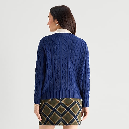 St. John's Bay Womens Long Sleeve Button Cable Knit Cardigan