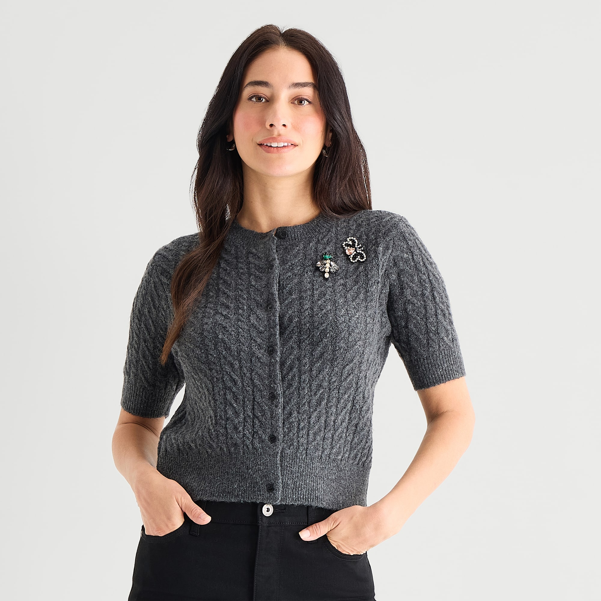 St. John's Bay Womens Short Sleeve Button Cardigan