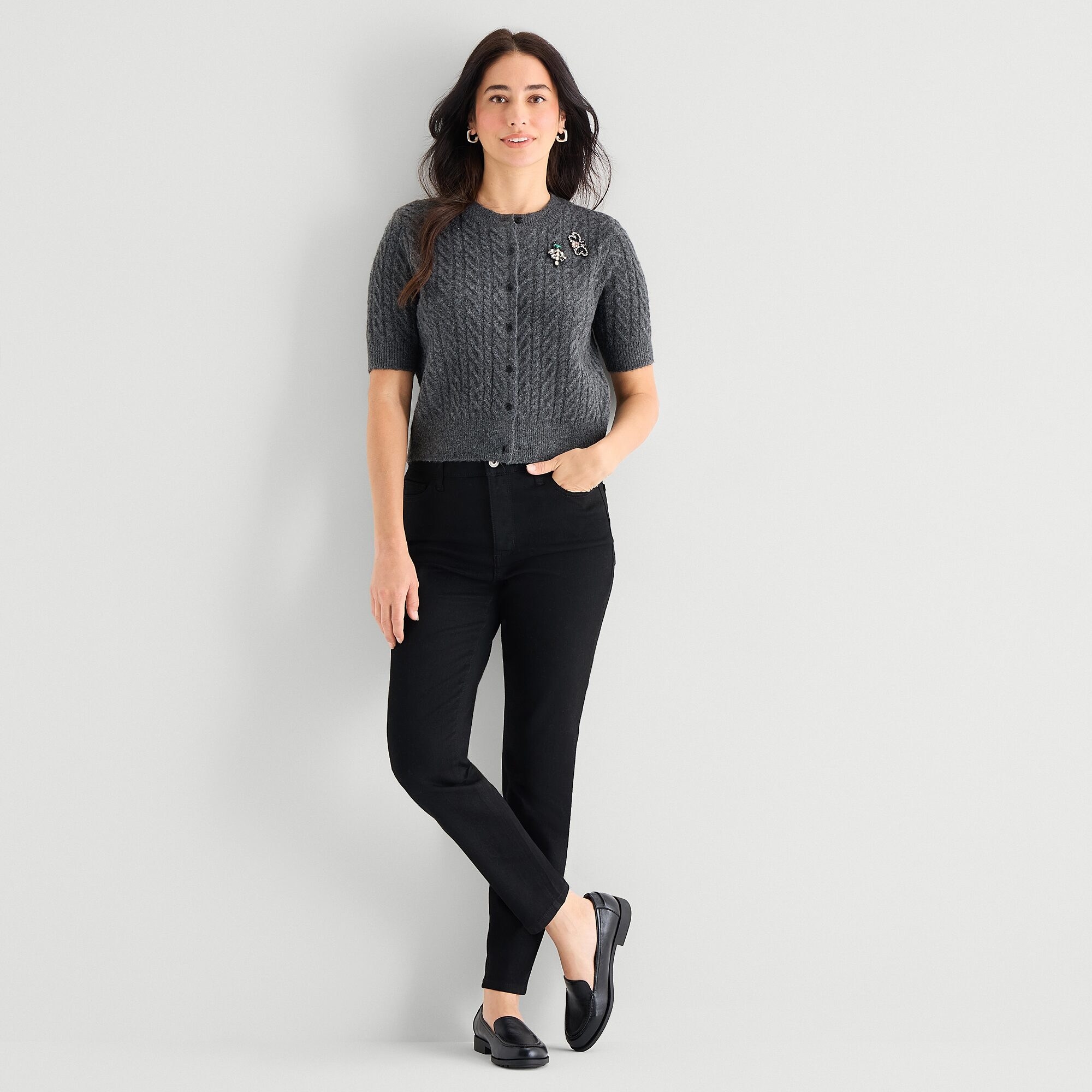 St. John's Bay Womens Short Sleeve Button Cardigan