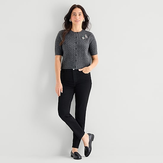 St. John's Bay Womens Short Sleeve Button Cardigan