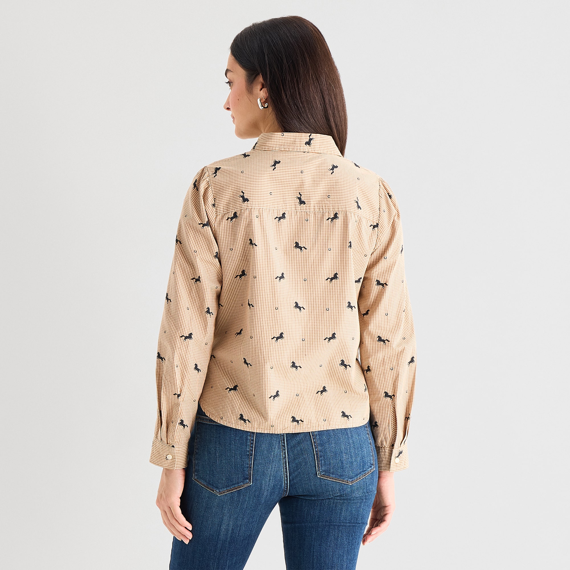 St. John's Bay Womens Long Sleeve Regular Fit Embroidered Button-Down Shirt
