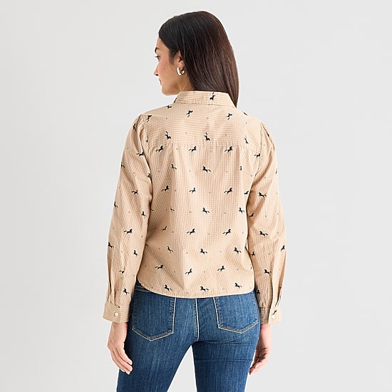 St. John's Bay Womens Long Sleeve Regular Fit Button-Down Shirt