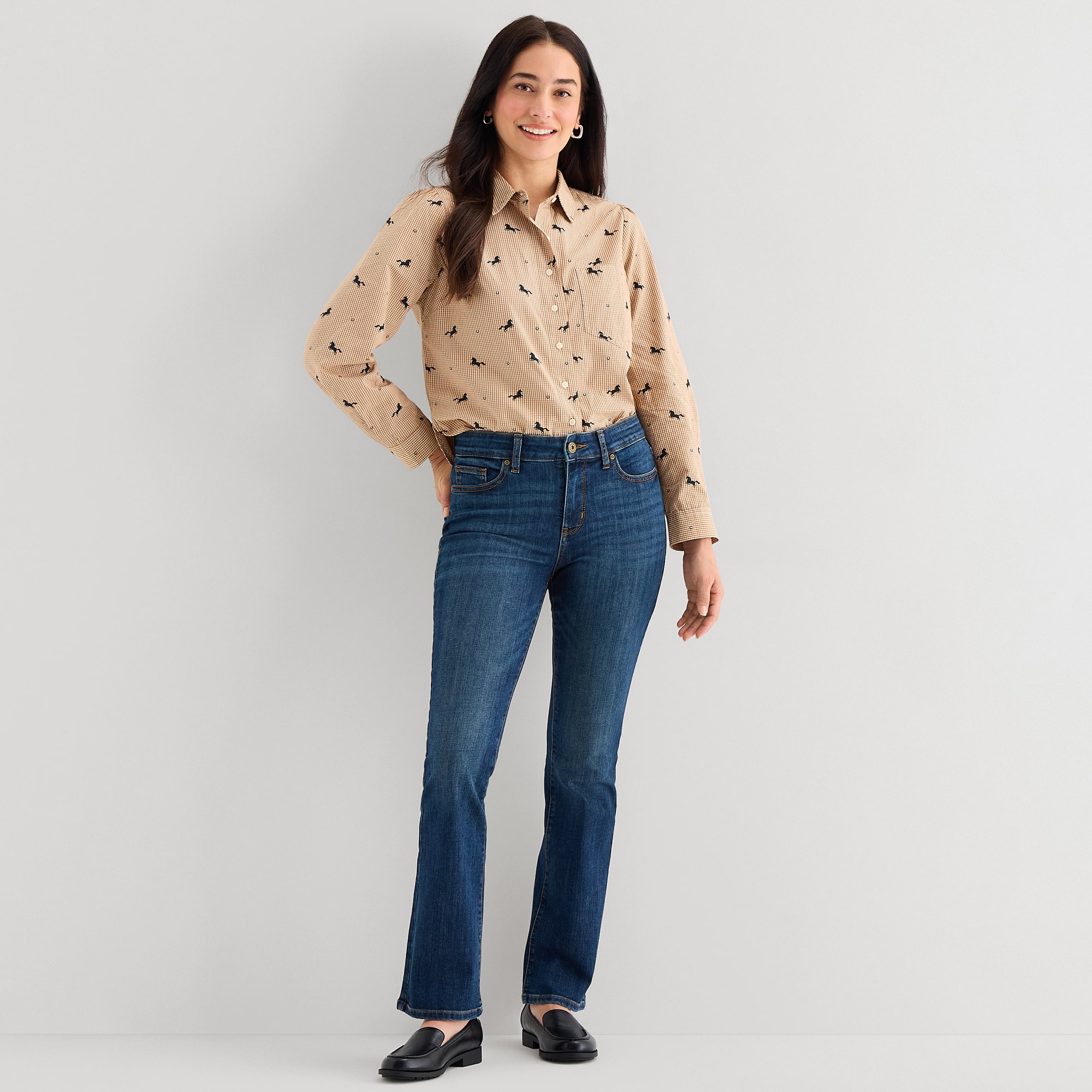 St. John's Bay Womens Long Sleeve Regular Fit Embroidered Button-Down Shirt