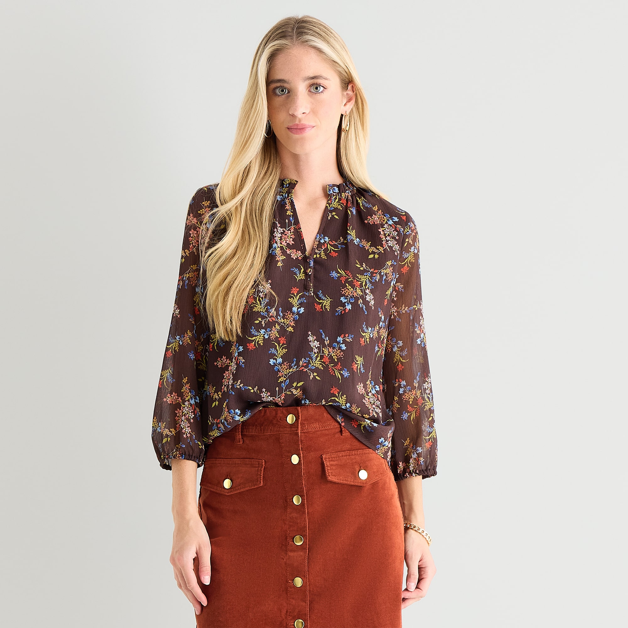 St. John's Bay Womens Split Crew Neck Long Sleeve Blouse