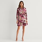 Be by CHETTA B Womens Split Tie Neck Long Sleeve Floral Shift Dress