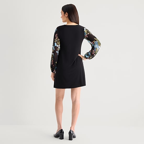 MSK Womens Round Neck Long Sleeve Floral Shift Dress