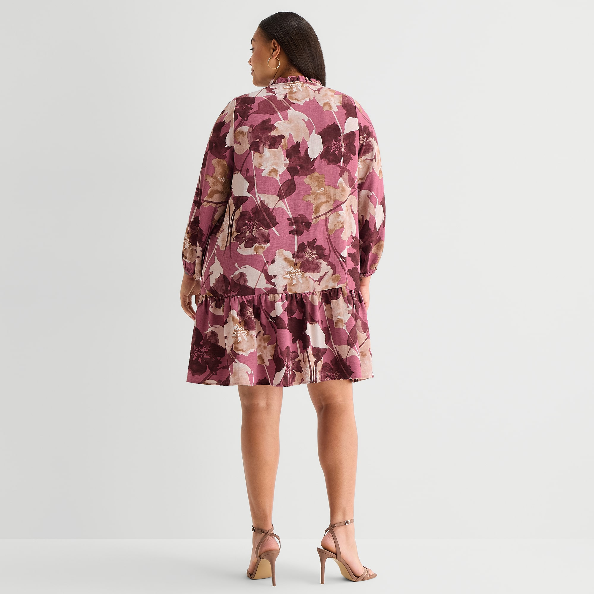 Be by CHETTA B Womens Plus 3/4 Sleeve Floral Shirt Dress