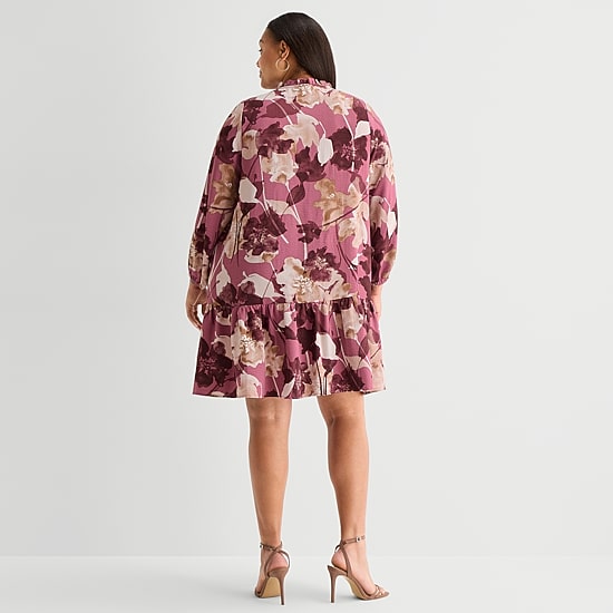 Be by CHETTA B Womens Plus 3/4 Sleeve Floral Shirt Dress