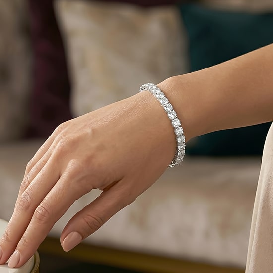 (F / Si2) Womens 12 Ct.T.W. Lab Grown White Diamond 10K Gold 6 1/2 Inch Tennis Bracelet
