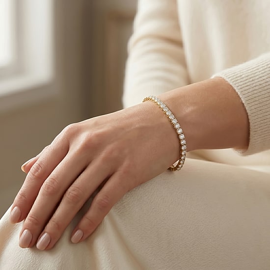 (F / Si2) Womens 1 CT. T.W. Lab Grown White Diamond 10K Gold Round 8 Inch Tennis Bracelet