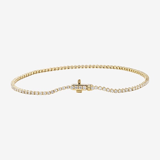 (F / Si2) Womens 1 CT. T.W. Lab Grown White Diamond 10K Gold Round 8 Inch Tennis Bracelet
