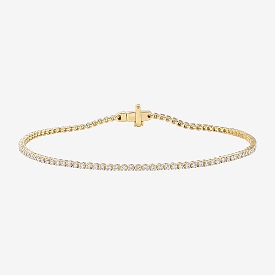 (F / Si2) Womens 1 CT. T.W. Lab Grown White Diamond 10K Gold Round 8 Inch Tennis Bracelet