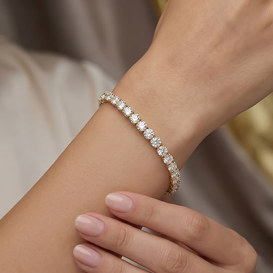 (F / Si2) Womens 10 Ct.T.W. Lab Grown White Diamond 10K Gold Round 6 1/2 Inch Tennis Bracelet