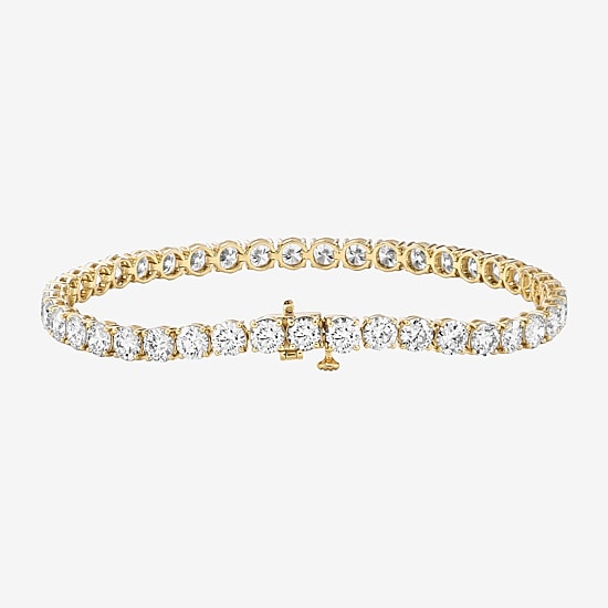 (F / Si2) Womens 10 Ct.T.W. Lab Grown White Diamond 10K Gold Round 6 1/2 Inch Tennis Bracelet
