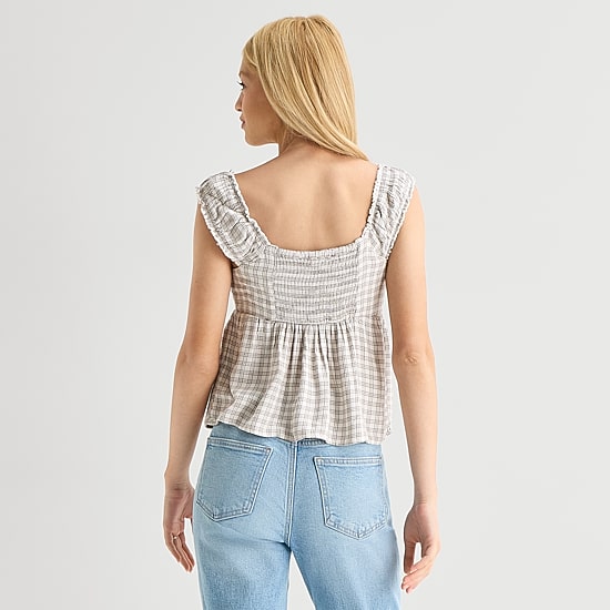 Arizona Womens Juniors V Neck Short Sleeve Babydoll Top