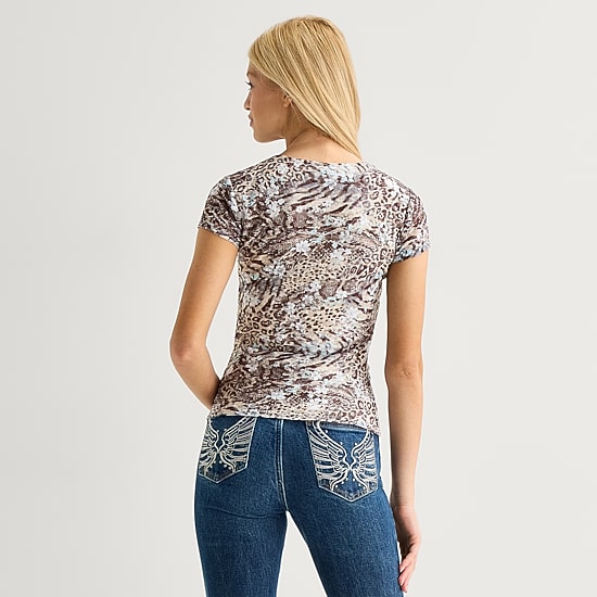 Arizona Womens Juniors Crew Neck Short Sleeve Blouse