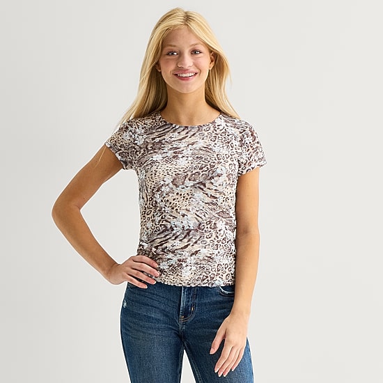 Arizona Womens Juniors Crew Neck Short Sleeve Blouse