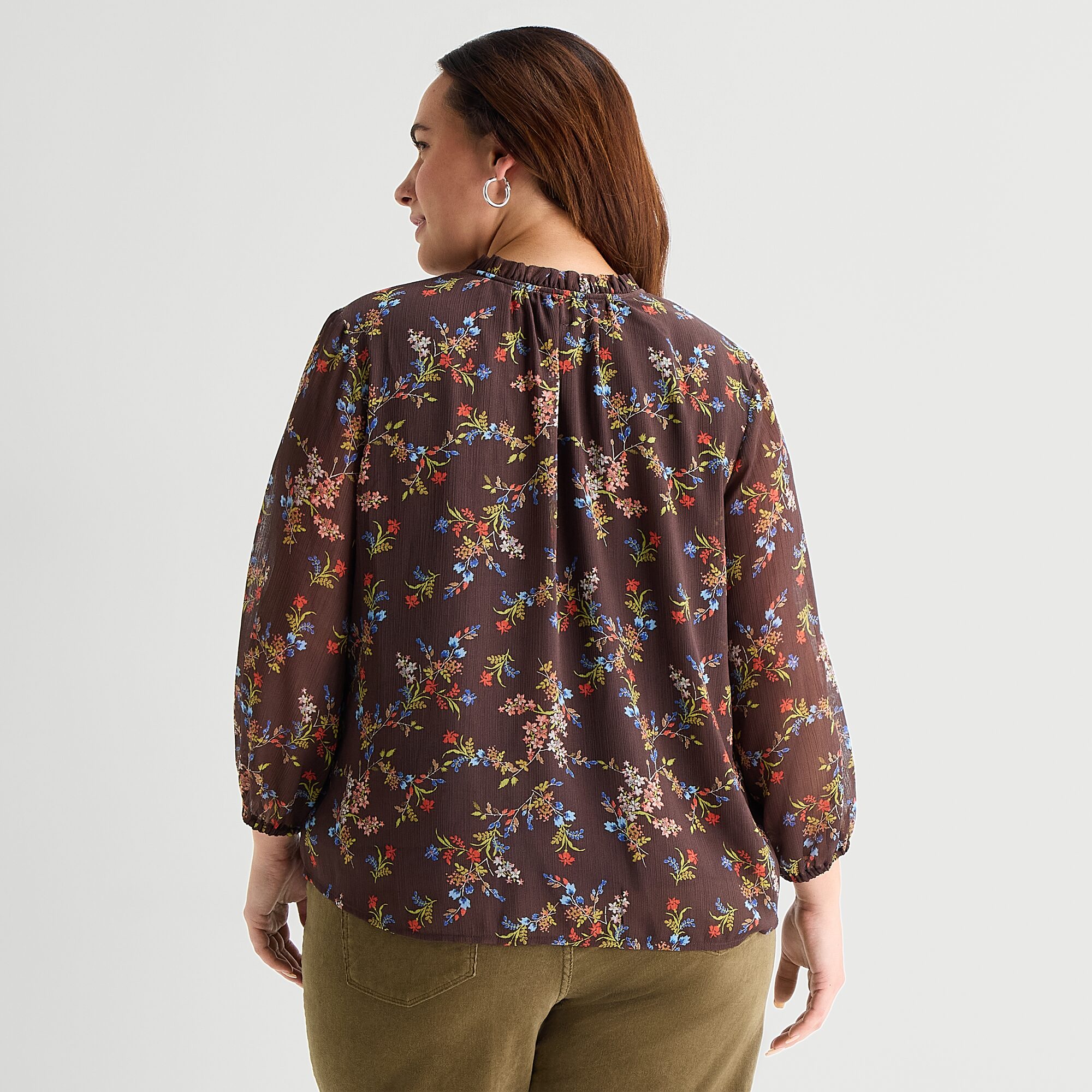 St. John's Bay Womens Plus Split Crew Neck Long Sleeve Blouse